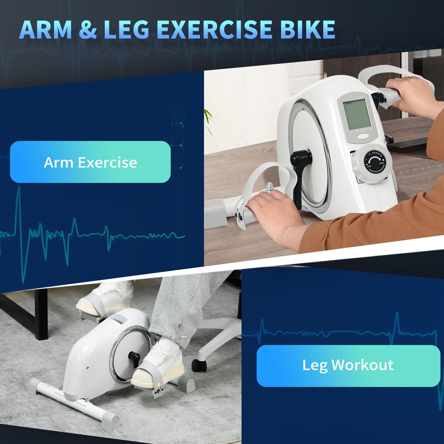 SPORTNOW Mini Exercise Bike, Sit Down Pedal Exerciser with 8-Level Quiet Magnetic Resistance and LCD Display, Portable Under Desk Bike for Arm and Leg Home Gym Office Workout