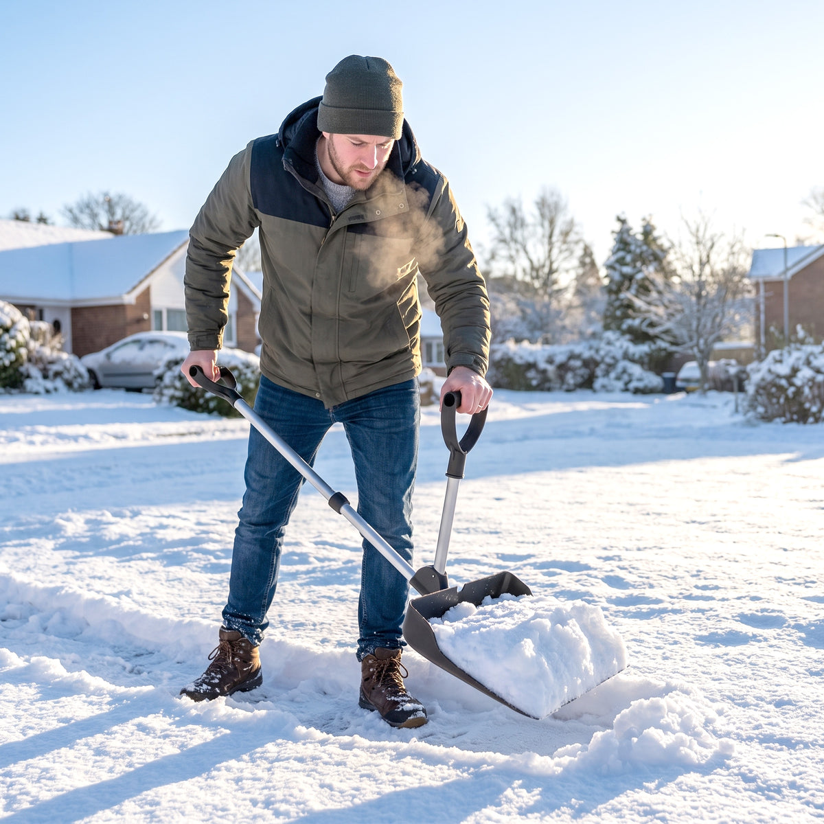 Heavy-Duty Snow Shovel with Assist Handle | Metal-Edged 45x33cm Blade | Dual D-Ring Grip | Detachable Oxidised Aluminium Handle | 45x37x135cm | Paved Surfaces & Light Snow | Black