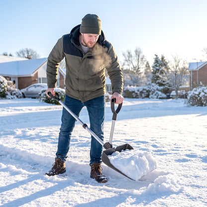Heavy-Duty Snow Shovel with Assist Handle | Metal-Edged 45x33cm Blade | Dual D-Ring Grip | Detachable Oxidised Aluminium Handle | 45x37x135cm | Paved Surfaces & Light Snow | Black