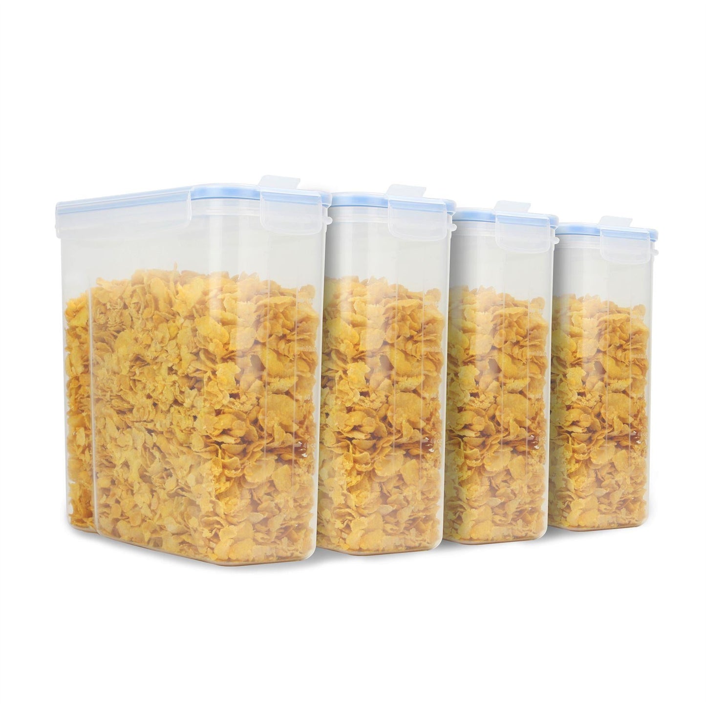 Airtight Cereal Storage Containers | Set of 4 | 2.4L Each | Snap-Lock Lid | Easy-Dispense Opening | Labels & Chalk Pen | 20.5x20.5x8cm | Hand Wash Only | 2-Year Warranty