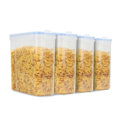 Airtight Cereal Storage Containers | Set of 4 | 2.4L Each | Snap-Lock Lid | Easy-Dispense Opening | Labels & Chalk Pen | 20.5x20.5x8cm | Hand Wash Only | 2-Year Warranty