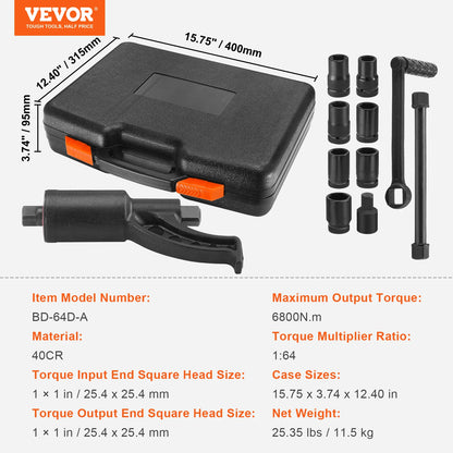 1/58 1/64 Torque Wrench Set 4/8 Sockets Multiplier Drive Lug Nut Wrench/Multiplier Heavy Duty Torque, With Case