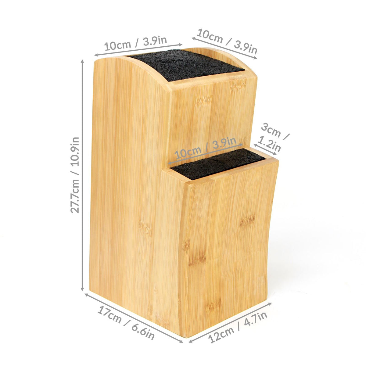 Maison & White Universal Bamboo Knife Block | Two-Tier Countertop Knife Holder | Removable Fibre Rod Inserts | Natural Bamboo Storage