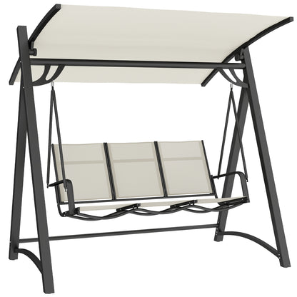 3-Seater Garden Swing Chair | UPF50+ Tilting Canopy | Breathable Texteline Seat | Powder-Coated Frame | 360kg Capacity | 188x130x183cm | Cream