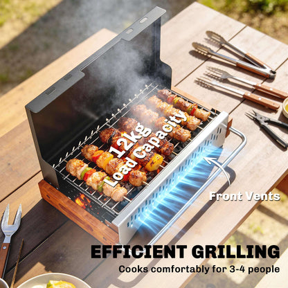 Outsunny Portable Folding Charcoal BBQ Grill – Briefcase Design, 6.7cm Slim, 0.08m² Chrome Grate, Removable Enamel Basin, For Camping, Picnic & Garden, Black