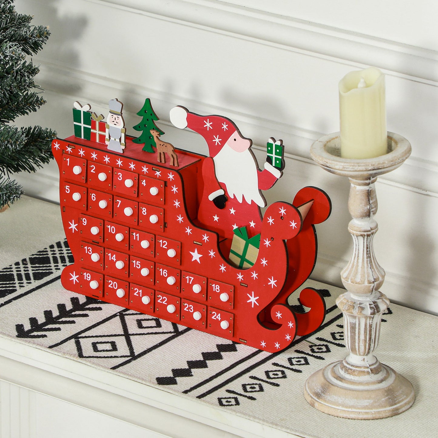 24-Drawer Reusable Every Year Santa Sleigh Christmas Advent Calendar