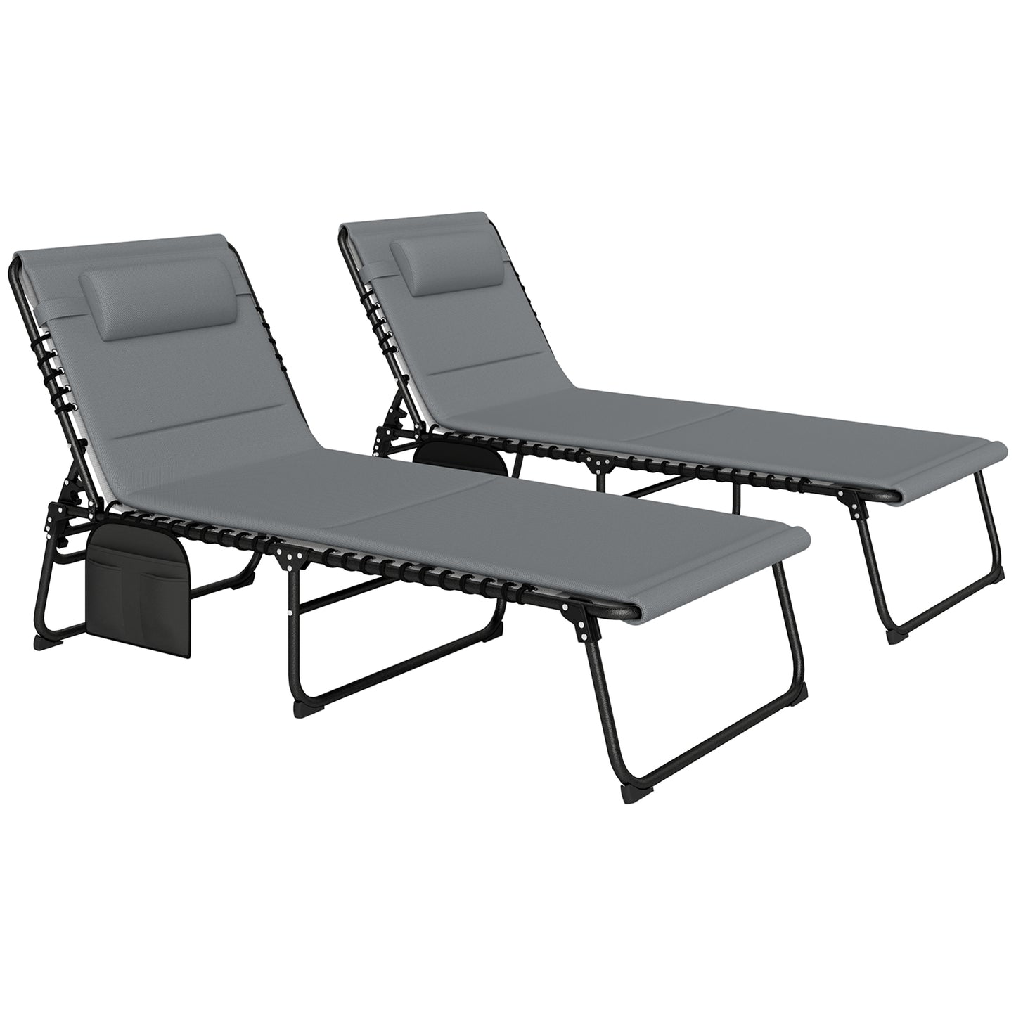 Outsunny Folding Sun Loungers Set of 2, Recliner Garden Chairs with Quick Drying Pad, Garden Sun Loungers for Beach Pool, Charcoal Grey