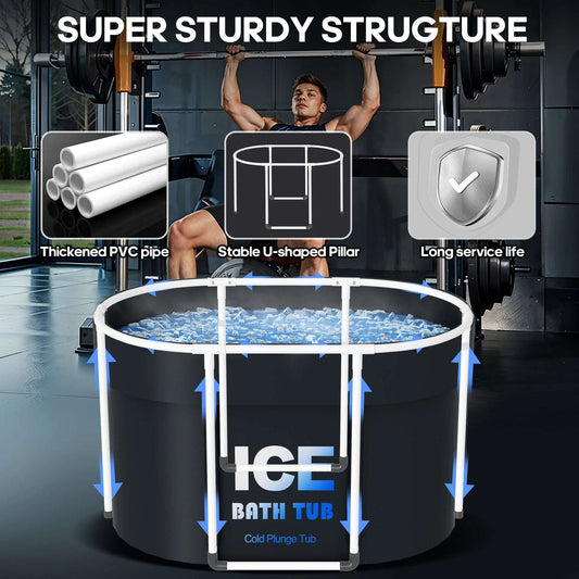 Oval Ice Bath Tub with Lid for Athletes 450L Portable Cold Plunge Tub for Cold Water Therapy 6 Layers Ice Baths at Home Outdoor