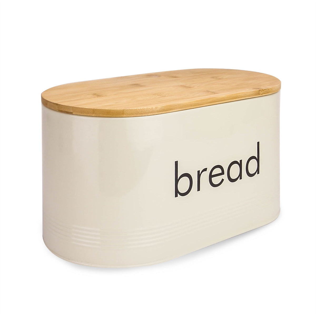 Maison & White Bread Bin with Bamboo Chopping Board Lid | Painted Cold Rolled Iron | Keeps Bread Fresh | Vintage Retro Style | Dual-Use Bamboo Lid | Easy Wipe Clean | 34x18x19cm | 2-Year Guarantee