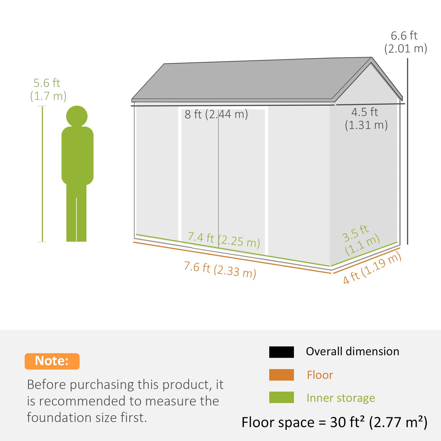 PP & Aluminium Garden Storage Shed | Wood-Grain Texture | Apex Roof | 116cm Double Doors | Lock & Keys | 2 Windows | 2 Vents | UV-Resistant | 40kg/m² Snow Load | 244x131x201cm | 2.77m² | Light Grey
