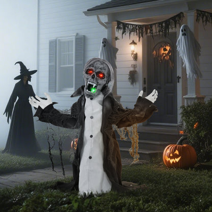 Halloween Animated Skeleton with Glowing LED Eyes and Mouth, Half-Body Halloween Decoration, Battery Operated