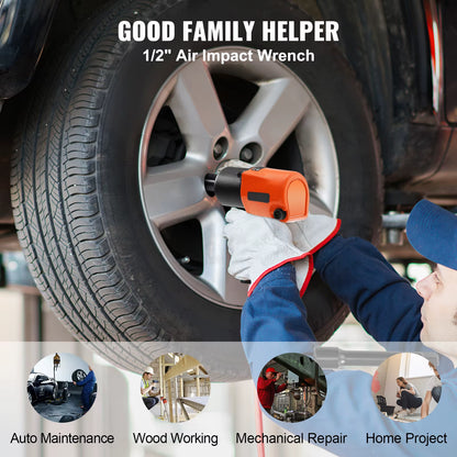 Air Impact Wrench 1/2" Square Drive Air Impact Driver Gun up to 880Ft-Lbs Nut-Busting Torque 7500RPM Lightweight Pneumatic Tool