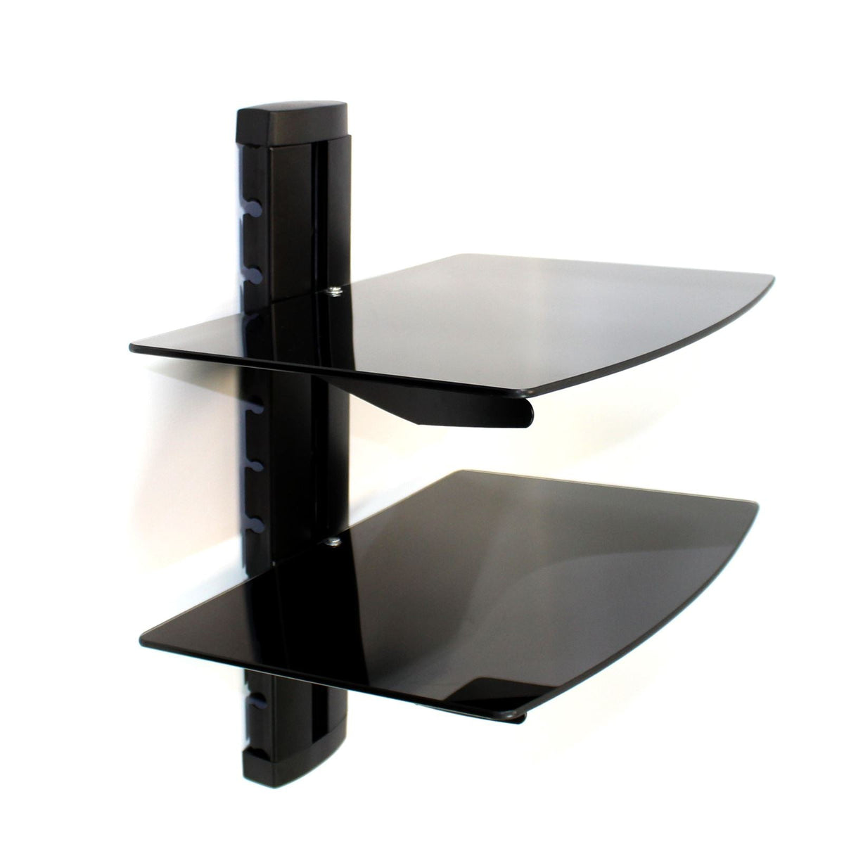 Maison & White 2 Tier Tempered Black Glass Floating Shelf | Adjustable Shelves 36x25x40.5cm | 15kg Load | Integrated Cable Management | All Fixings Included | Assembly Required | 2-Year Warranty