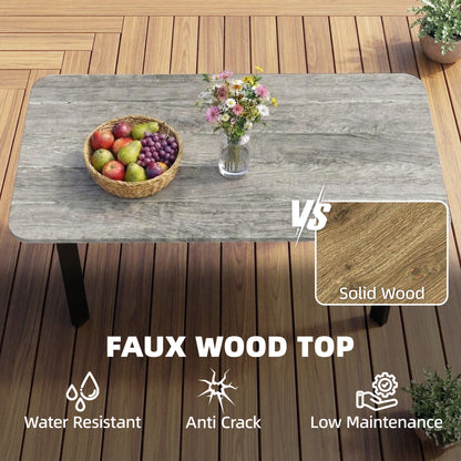 Garden Coffee Table | Slatted Plastic Wood Composite Top | Metal Frame | Adjustable Feet | 50kg | Grey