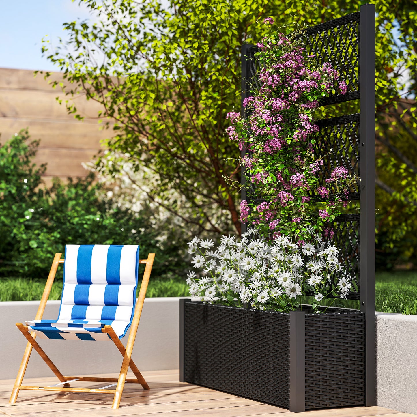 Outsunny Garden Planter Box with Trellis, Liner for Climbing Plants, Vegetables, Flowers, 90 x 35 x 148 cm, Charcoal Grey / Mixed Grey