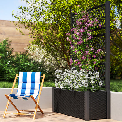 Outsunny Garden Planter Box with Trellis, Liner for Climbing Plants, Vegetables, Flowers, 90 x 35 x 148 cm, Charcoal Grey / Mixed Grey