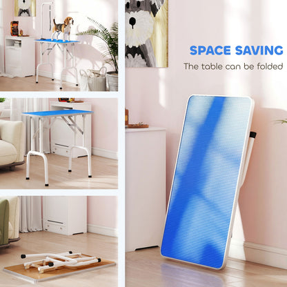 Foldable Dog Grooming Table | Non-Slip Rubber Top | Adjustable Arm 20-60cm | 20kg | Blue