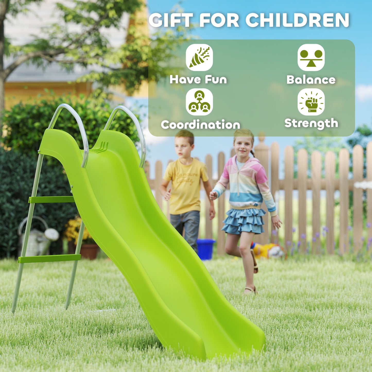 AIYAPLAY Freestanding Kids Slide with Climbing Ladder, Outdoor Playground Equipment for Children Ages 3-8 Years, Green