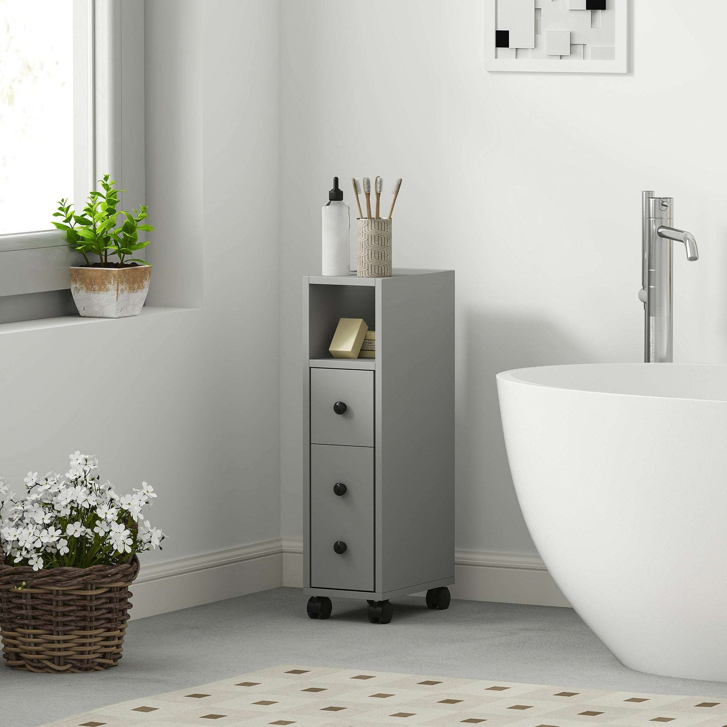 Kleankin Slimline Bathroom Storage Cabinet - Grey