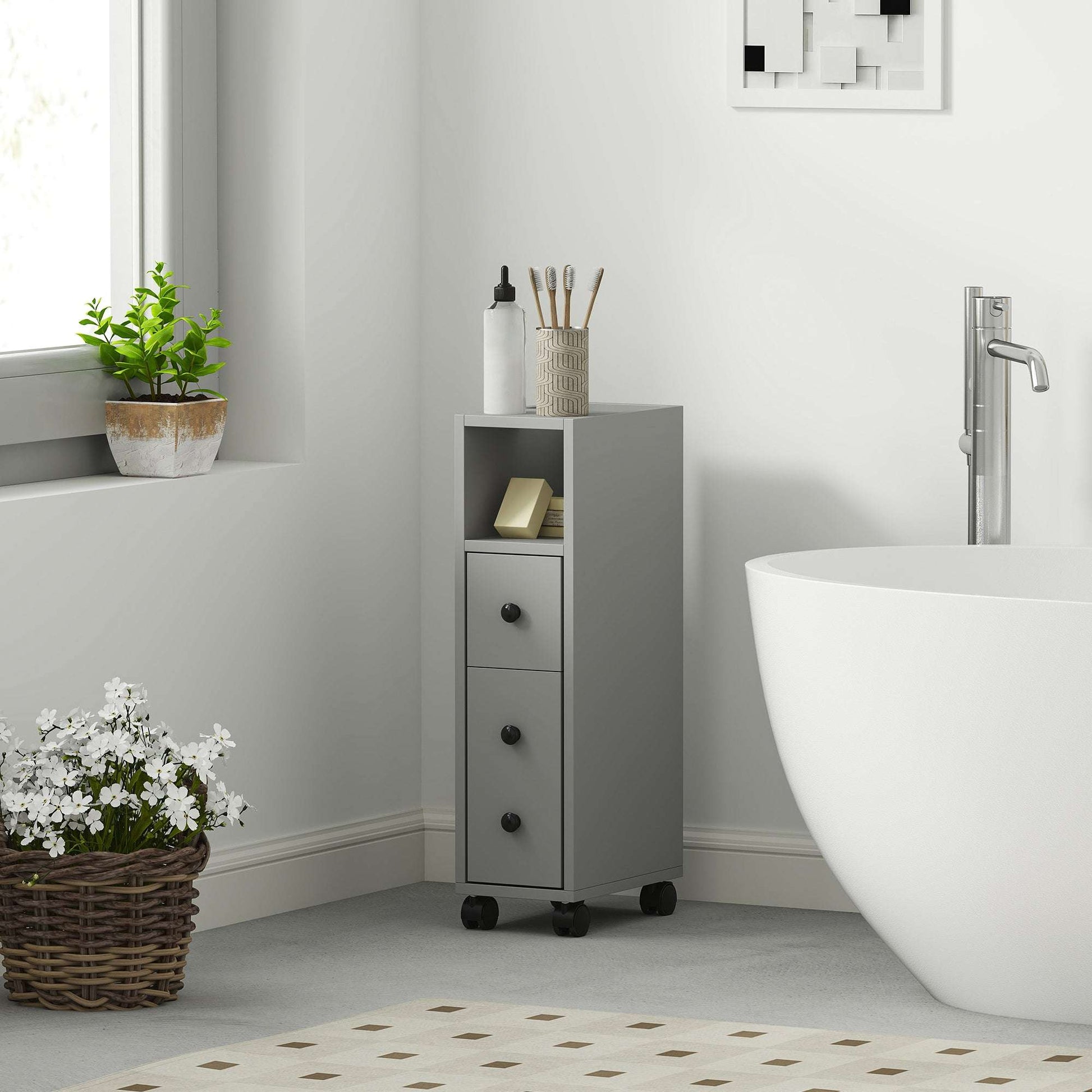 Kleankin Slimline Bathroom Storage Cabinet - Grey