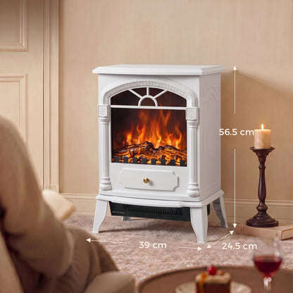 Electric Fireplace Stove | White Portable 2000W Heater with 3D Flame Effect & Thermostat