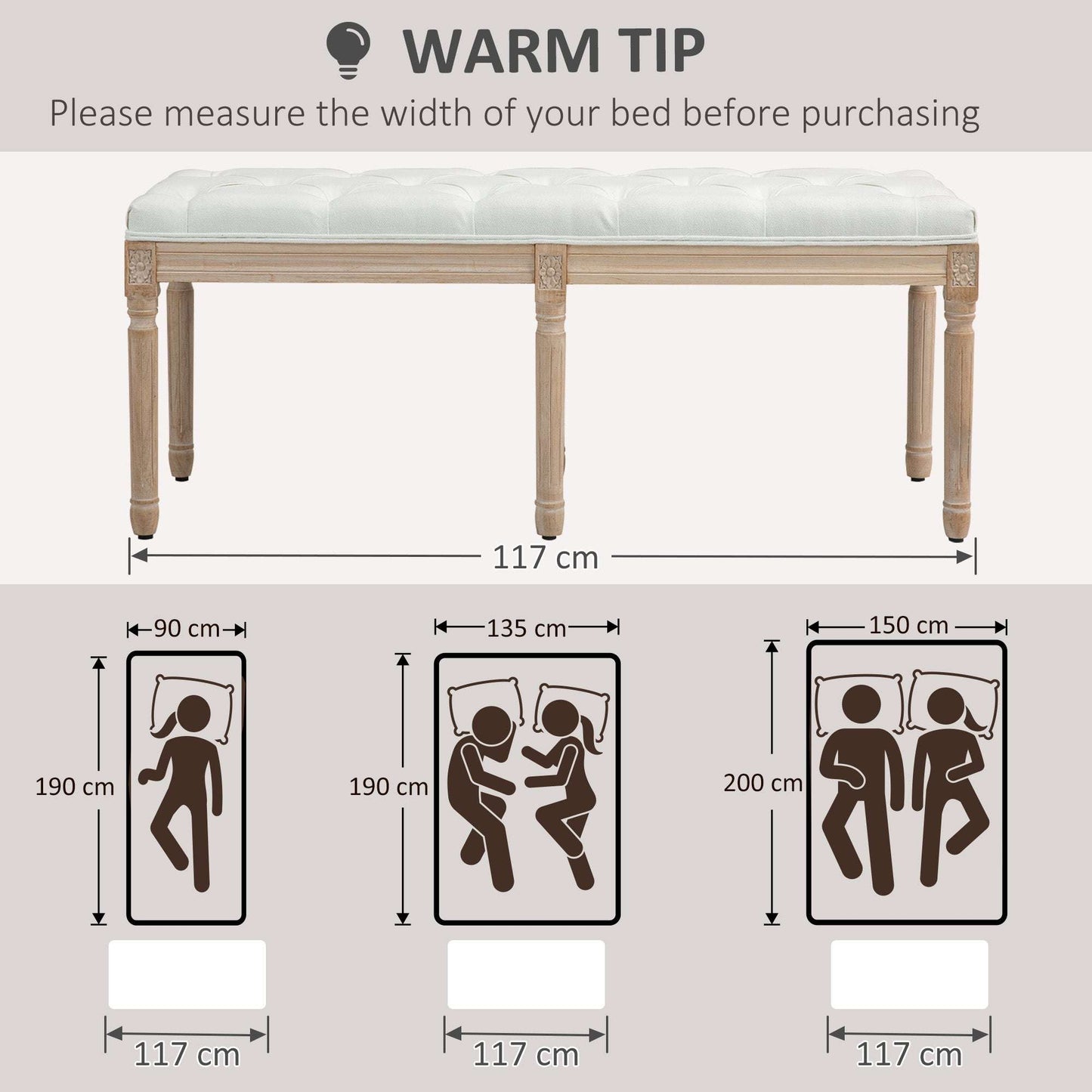 Retro Vintage Style French Look Bed End Bench - Cream White