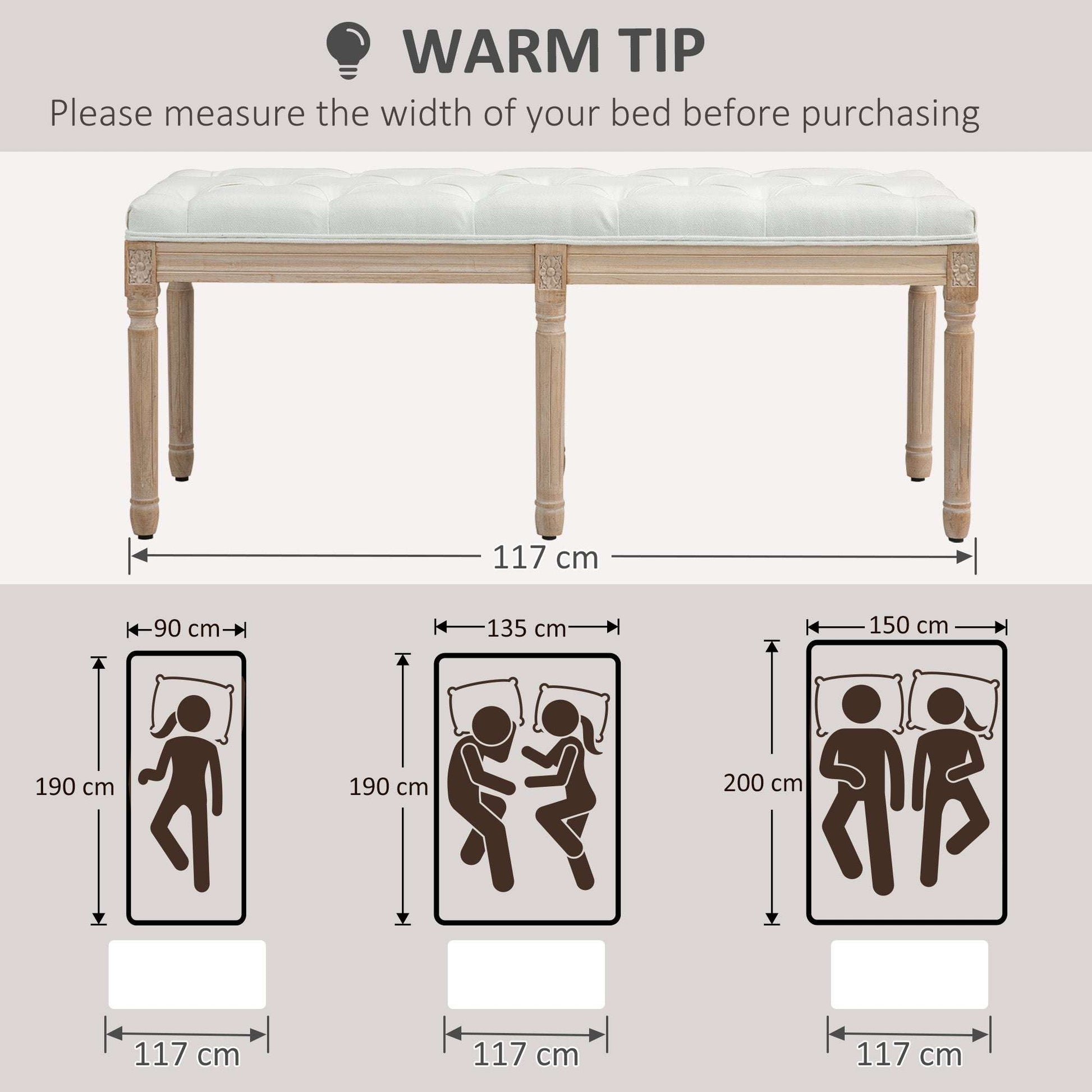 Retro Vintage Style French Look Bed End Bench - Cream White