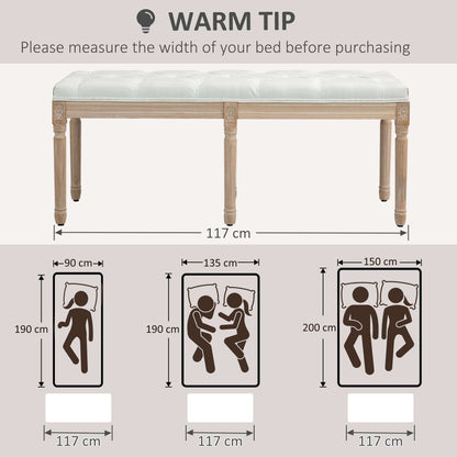 Retro Vintage Style French Look Bed End Bench - Cream White