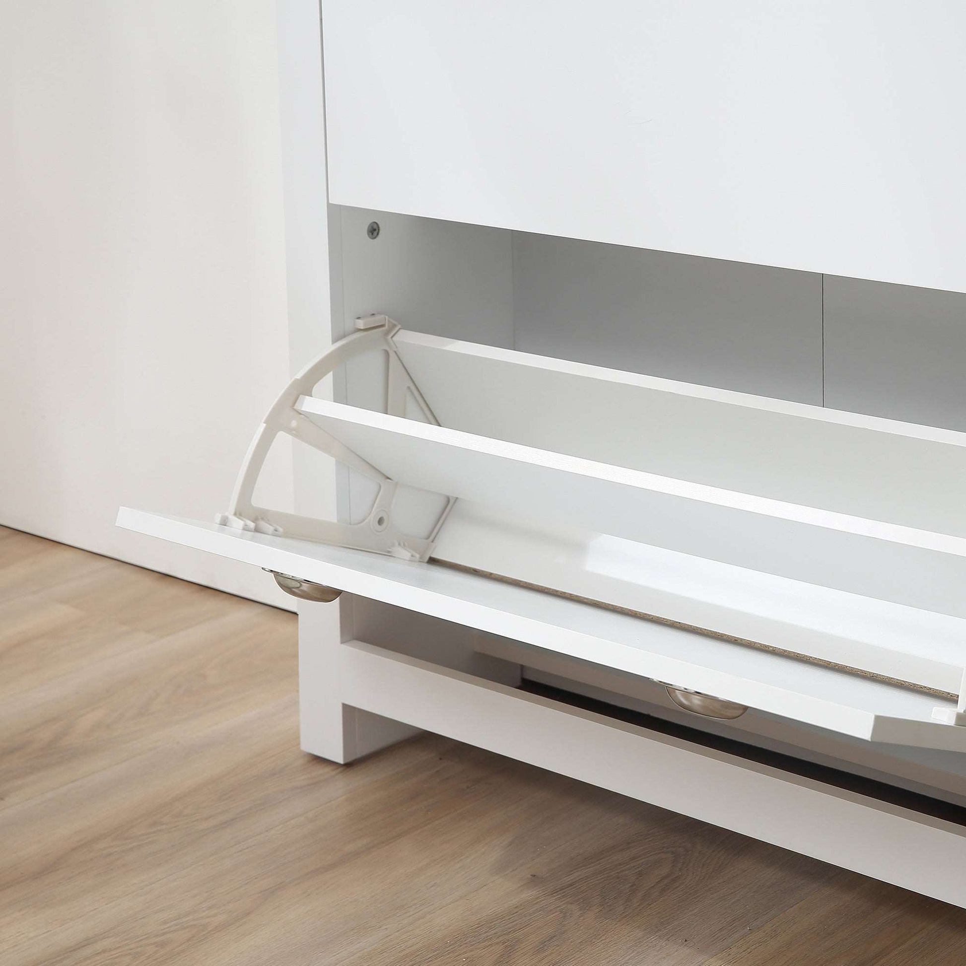 2 Drawer Shoe Cabinet Modern Narrow Shoe Cupboard Hallway Wooden Storage Organiser with Flip Doors Adjustable Shelf for 12 Pairs White