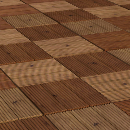 27 Pcs Wooden Interlocking Decking Tiles, 30 x 30 cm Anti-slip Outdoor Flooring, 0.81㎡ per Pack, All Weather Use for Patio, Balcony, Terrace, Hot Tub, Brown
