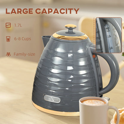 Electric Kettle, 1.7L, Fast Boil, 3kW Water Kettle with Removable Washable Anti-scale Filter, Auto Shut-off, 360° Swivel, BPA Free - Grey