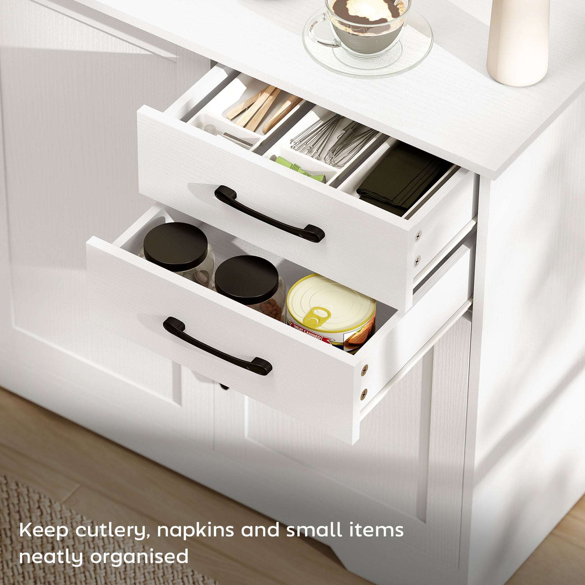 Sideboard with 2 Drawers Modern Storage Cabinet, Kitchen Cupboard with Adjustable Shelf and 3 Doors White