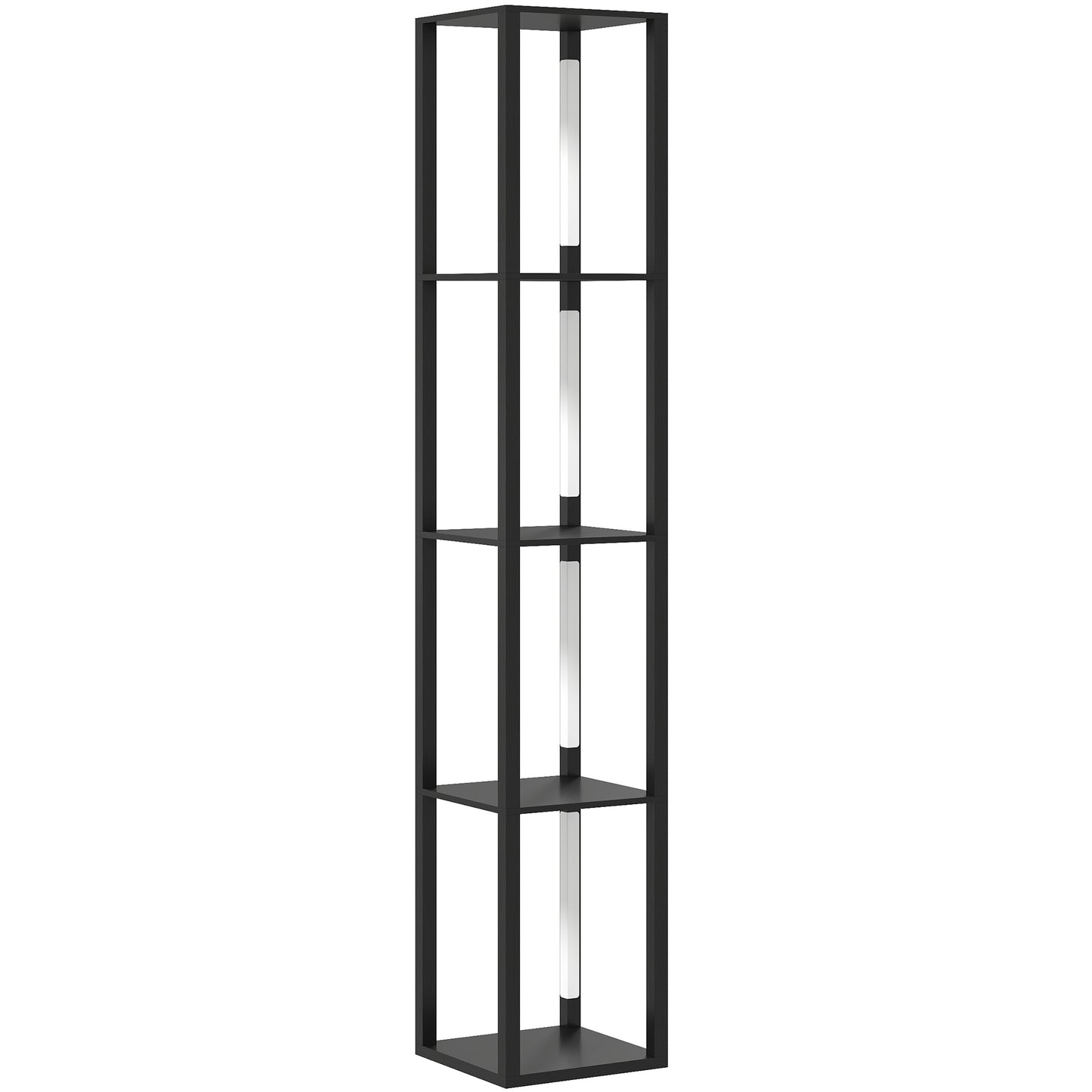 Floor Lamp with Shelves, 4 Layer Dimmable Column Modern Standing Lamp with 3 Brightness Levels and Foot Switch, Black