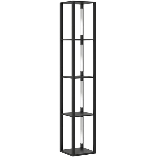 Floor Lamp with Shelves, 4 Layer Dimmable Column Modern Standing Lamp with 3 Brightness Levels and Foot Switch, Black
