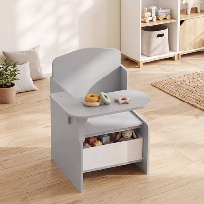 Kids Table and Chair Set | Grey Children's Desk with Storage Bin for Ages 3-5 | 2-in-1 Creative Activity Furniture