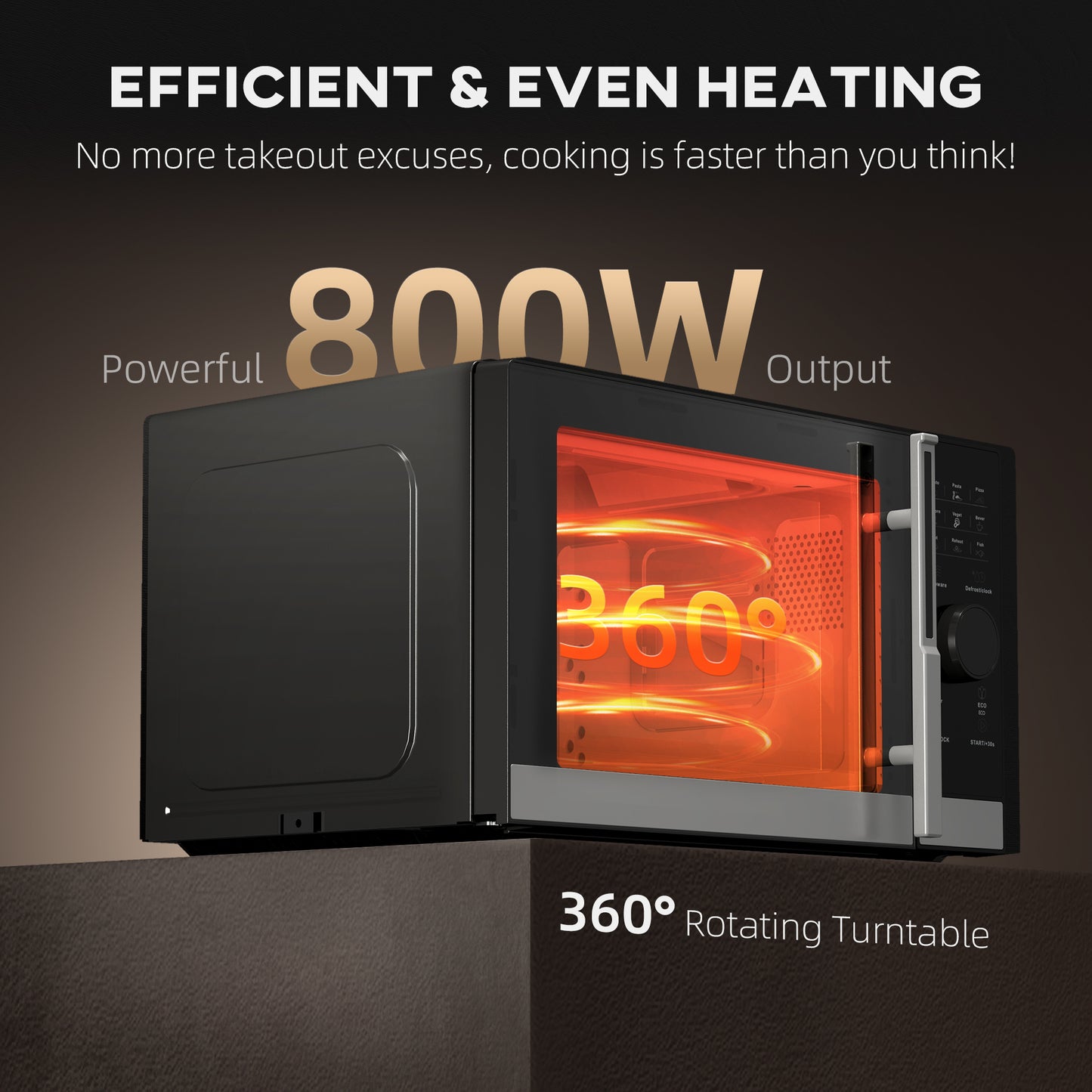 23L 800W Microwave Oven, Digital Solo with 10 Power Levels, Automatic Defrost, 8 Auto Cook Menus, 60 Minutes Timer, Eco Mode - Black