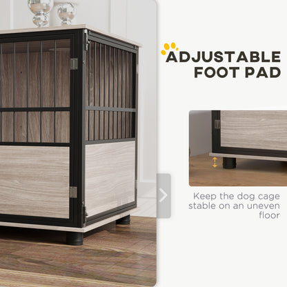 Dog Crate Furniture Side Table | 3 Doors | Washable Cushion | Steel Bar Ventilation | Dogs up to 20kg | 80 x 60 x 68cm | Walnut & Black