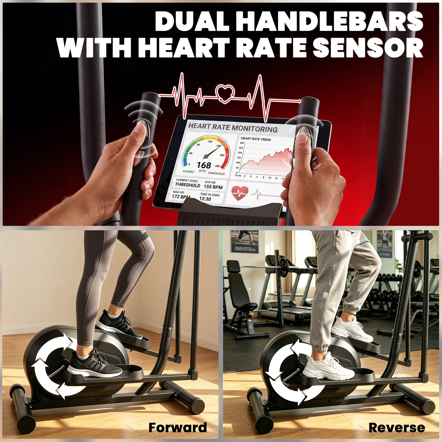 Magnetic Elliptical Cross Trainer | Bluetooth App | 8-Level Resistance | LCD & Heart Rate | 120kg | Grey