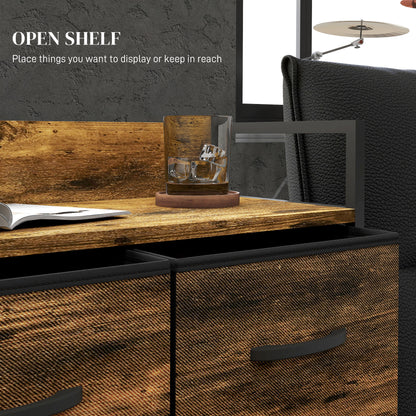 Bedroom Chest Set Of 4 Drawer Dresser Storage Organiser Unit W/ Foldable Drawers, Steel Frame For Living Room, Entryway, Rustic Brown