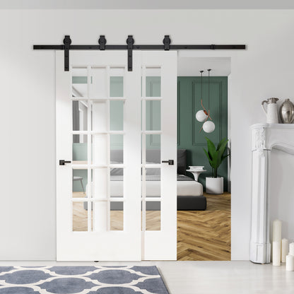 Sliding Barn Door Hardware Track Kit | 200cm Rail | 2 Doors | 90kg | Carbon Steel | Industrial Rollers | 35-40mm Door Panels | Wood & Cement Walls | Black