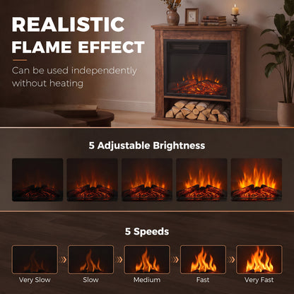 1800W Electric Fireplace Suite | Oak-Tone or Black Surround & Display Shelf | C Energy Rating | 5 Flame Brightness & Speed Settings | Timer & Remote