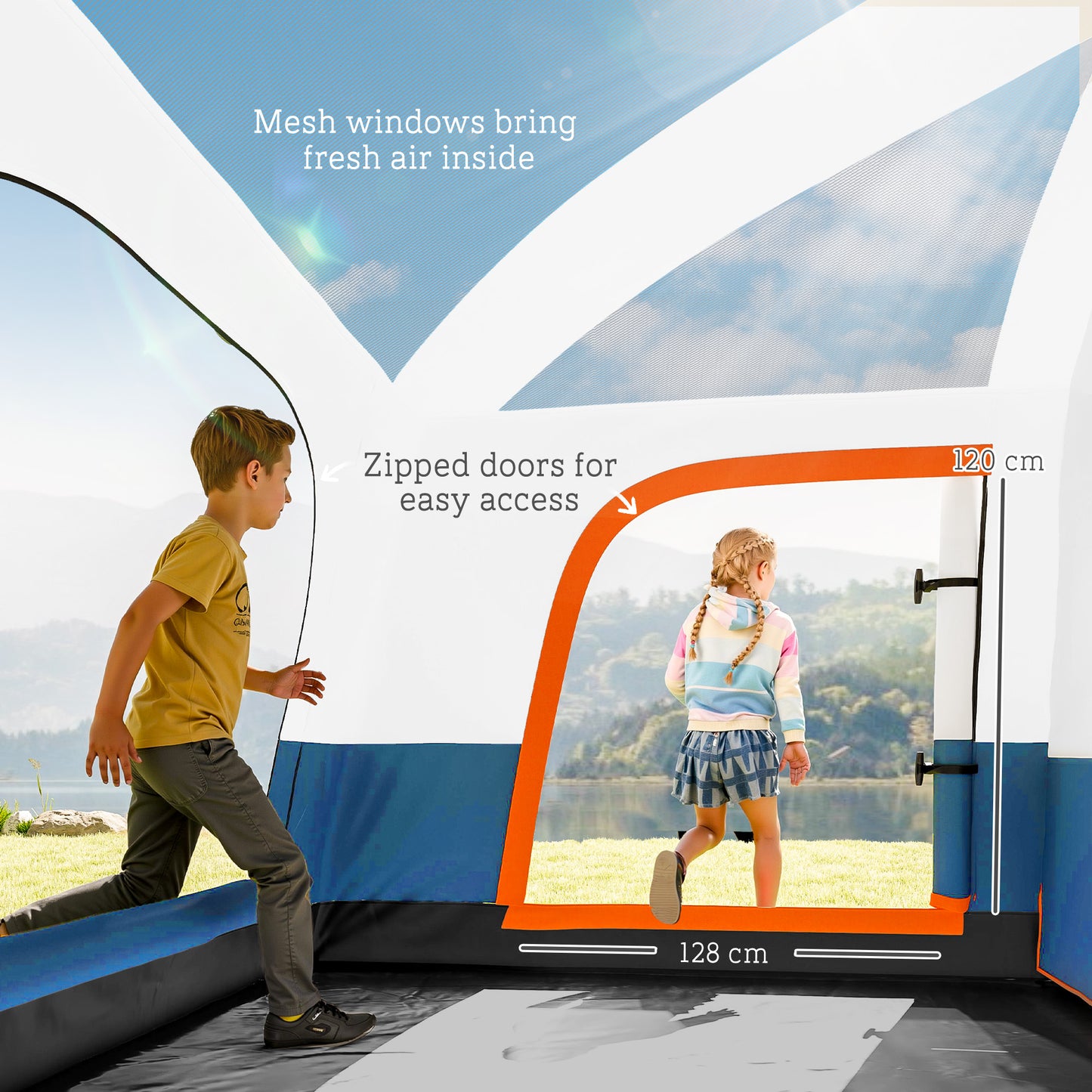 4-6 Man Camping Tent, Double Layer Tunnel Tent with Porch, Living Area and 2 Bedrooms, Sewn in Groundsheet, 3000mm Waterproof and UPF 30+