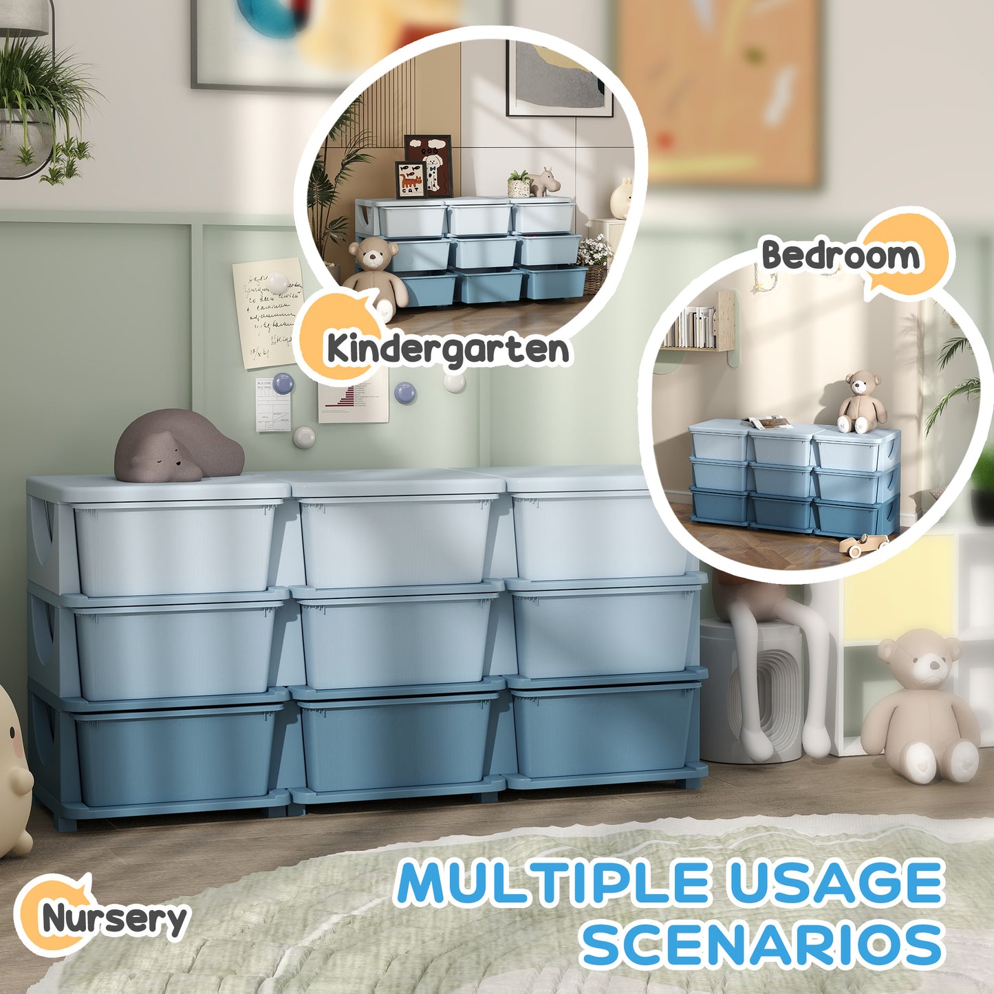 Kids Storage Unit with Nine Drawers - Blue
