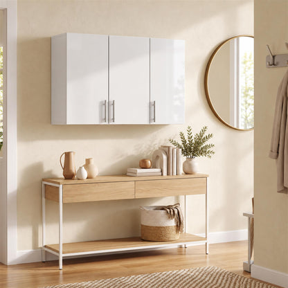 Wall-Mounted Cabinet | White MDF | 90x31x60cm | 3 Doors | Large & Small Cabinet | Adjustable Shelf 6.4cm Steps | Soft-Close Hinges | 20kg | Bathroom Kitchen Living Room