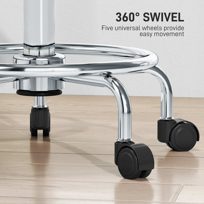 Adjustable PU Leather Rolling Stool - Grey