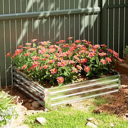 Square Galvanised Steel Raised Garden Bed | Open Bottom | 30cm High Panels | Slot-Together Assembly | Year-Round Outdoor Use | 120x120x30cm | Silver
