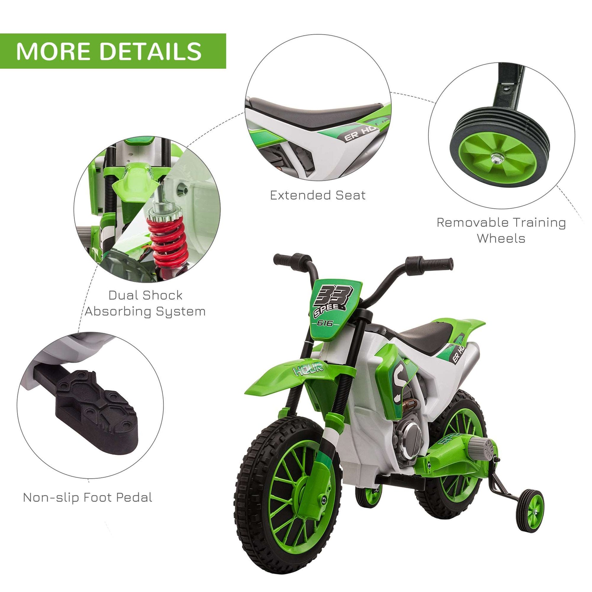 12V Kids Electric Motorbike Ride On Motorcycle Vehicle Toy with Training Wheels for 3-5 Years Old, Green
