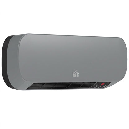 Grey Wall-Mounted Ceramic Heater | 1000W/2000W & Fan Mode | 10–49°C Thermostat | Weekly Timer, LED Display & Remote Control