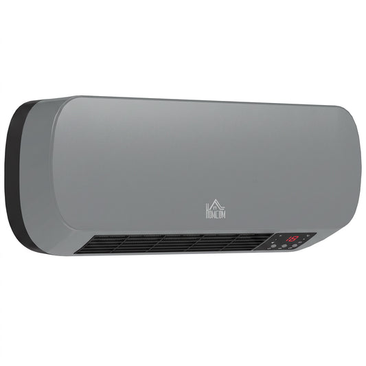 Grey Wall-Mounted Ceramic Heater | 1000W/2000W & Fan Mode | 10–49°C Thermostat | Weekly Timer, LED Display & Remote Control