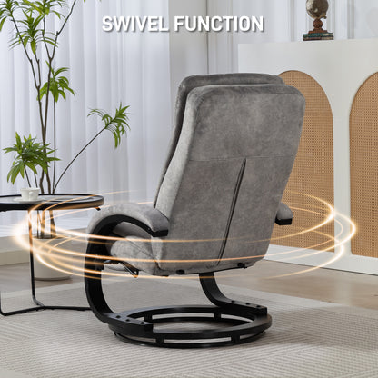 Swivel Recliner Chair with Footrest, Manual Recliner Armchair with Wooden Base, Plush Velvet Upholstered Reclining Chair for Living Room, Bedroom, Office, Grey